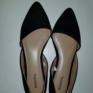 Black Merona Pointed Toe Faux Suede Flats 6